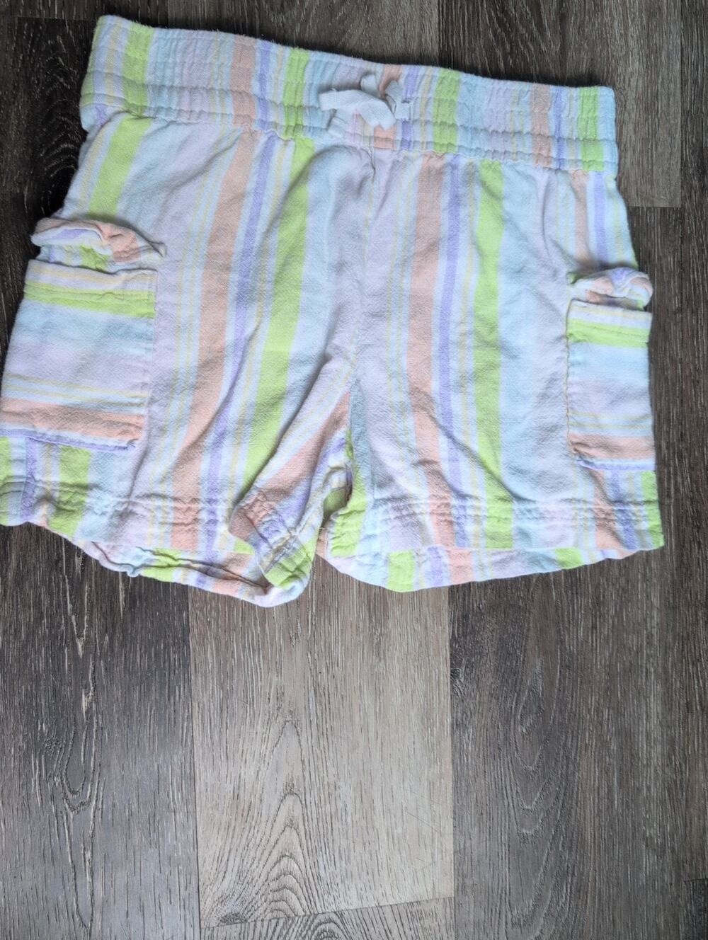 Wonder Nation Girls Linen Blend Striped Cargo Shorts Size M 7-8 Pastel Summer